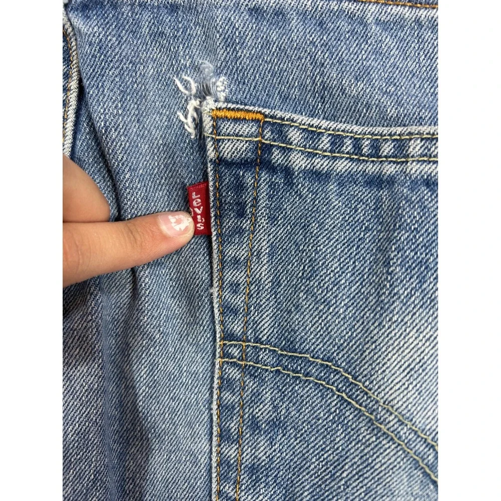 Levis 505 Regular Fit Straight Leg Jeans Mens 38x32 Blue Denim Thrashed Vintage